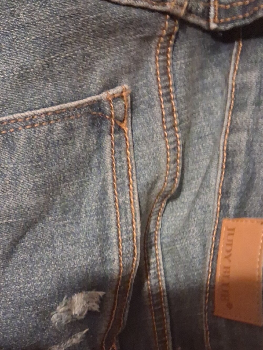 Judy Blue Dark Blue Distressed Boyfriend Jeans with Red Plaid Patches - Picture 7 of 10